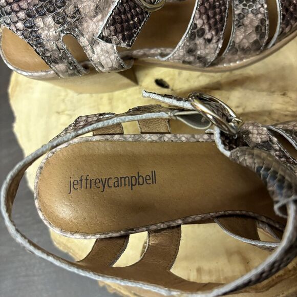Jeffrey Campbell Angora Sandals Women 9.5 Snakeskin Leather Heeled Strappy Mules - Picture 9 of 12